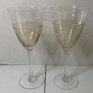 Amber Hand Blown Crackle Long Stem Wine Glasses  By Element